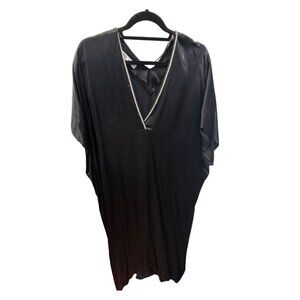 ZARA Black Satin Rhinestone Kaftan Tunic Dress – Elegant Evening – Size M